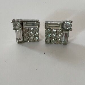 45Vintage Silver Crystal Square Stud Earrings